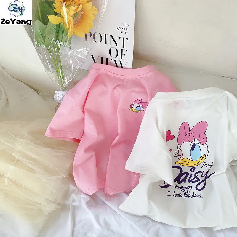[ZY] พร้อมส่ง เสื้อยืดแขนสั้นลําลอง คอกลม ผ้าฝ้ายแท้ ทรงหลวม ลายการ์ตูนน่ารัก แฟชั่นเรียบง่าย สําหรับเด็ก 70-150 ซม. @