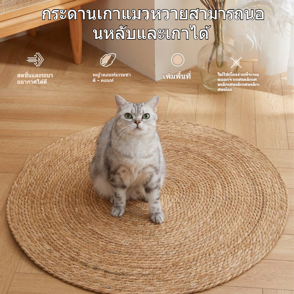 แผ่นลับเล็บแมว พรมแมว กรงเล็บแมวบด หวายทอเสื่อนอนแมว หญ้าพุ่ม พรมวงกลม 3 ขนาด
