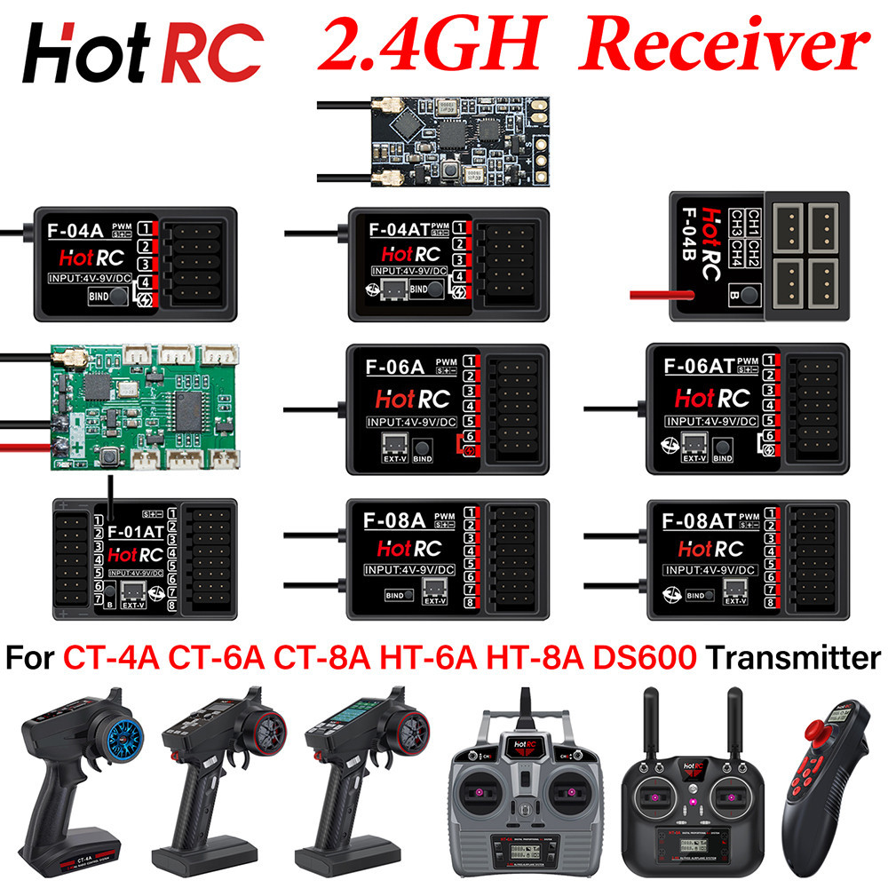 【 ต ้ นฉบับ 100 % 】 HotRC RC Receiver 2.4GHz4/5/6/8CH พร ้ อมไจโรสําหรับ CT-4A CT-6A CT-8A HT-6A DS6