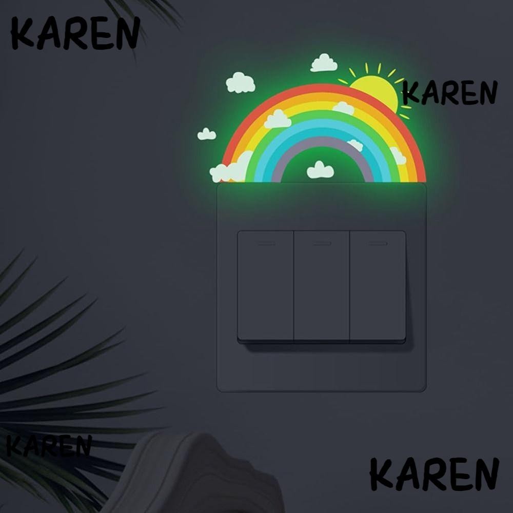 Karen สติกเกอร์วอลเปเปอร์ PVC ลายก้อนเมฆ ดวงอาทิตย์ สีรุ้ง เรืองแสงในที่มืด ลอกออกได้ สําหรับติดตกแต่งผนังห้องเด็ก