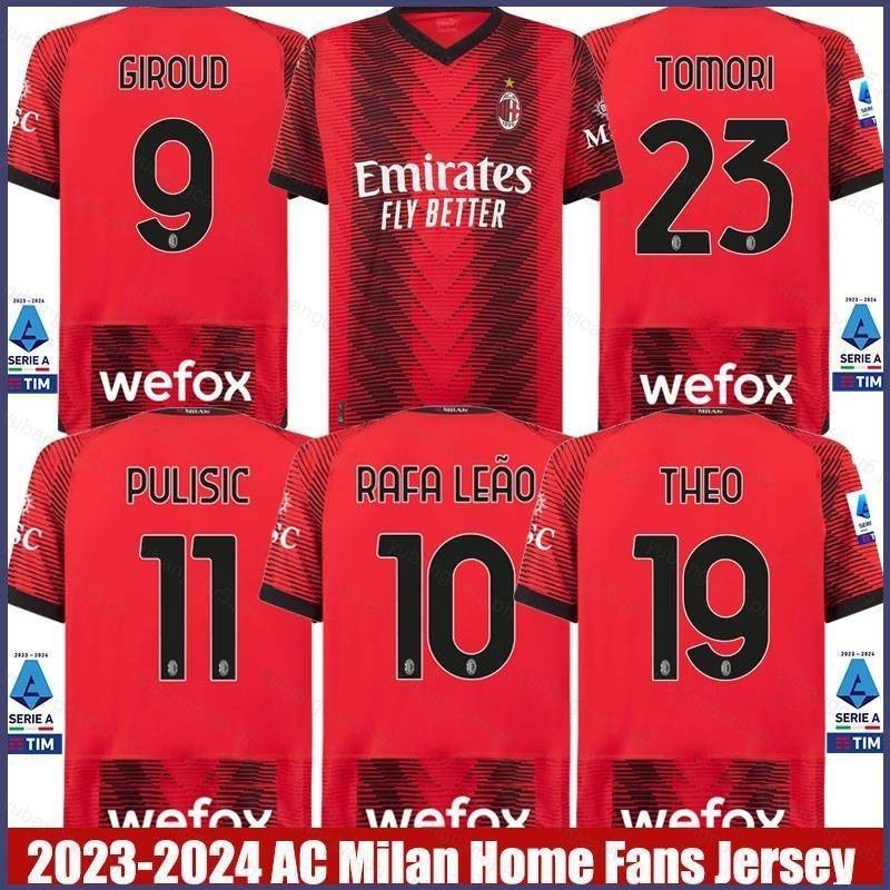 Zuqiu 2023-2024 เสื้อยืด แขนสั้น พิมพ์ลาย AC Milan Home Giroud Pulisic Leao Tomori Theo Jersey พลัสไซซ์