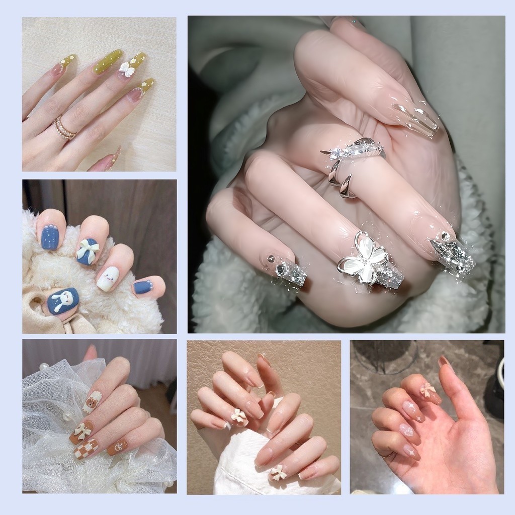 เล็บแฟชั่น เล็บปลอม ชนิดอะคริลิค สไตล์ฝรั่งเศส สีขาว ชมพู 24 ชิ้น