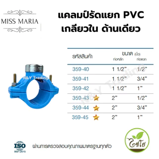 แคลมป์รัดแยก PVC เกลียวใน ด้านเดียว แบรนด์ไชโย มีหลายขนาดให้เลือก
