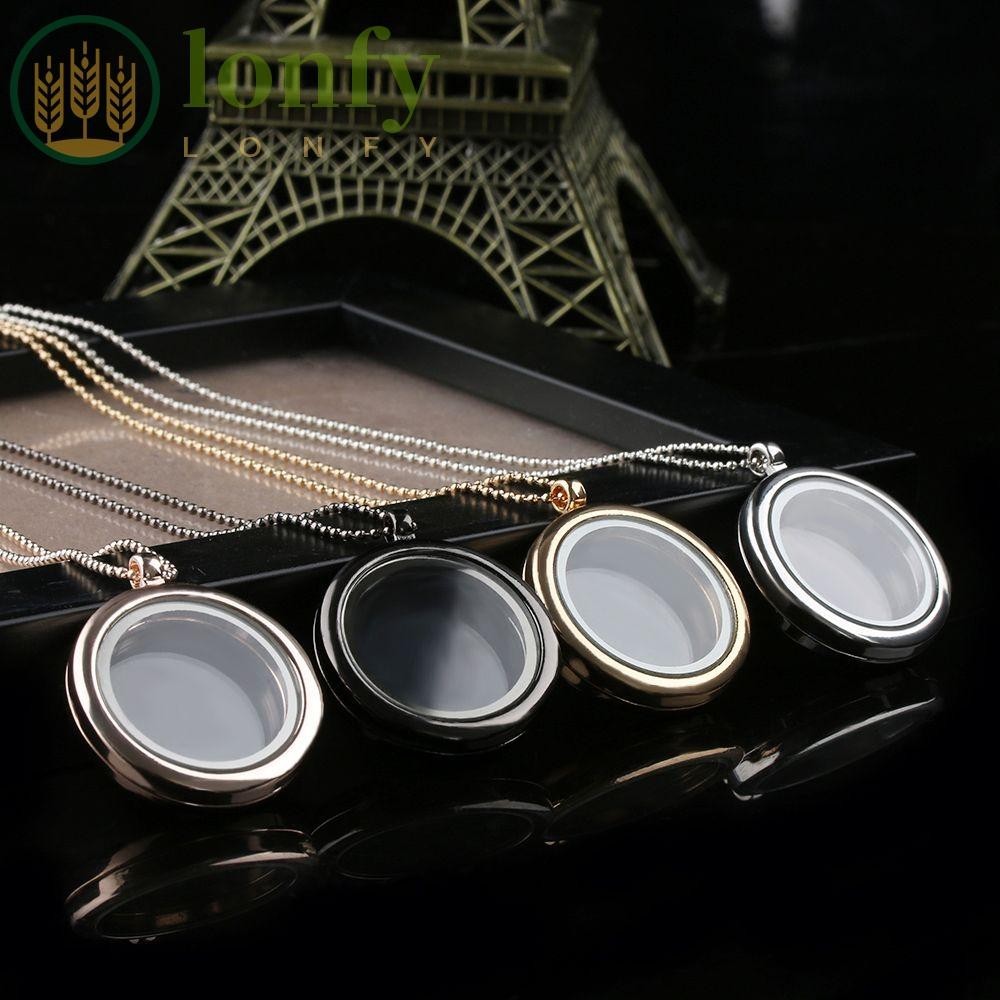 Lonfy สร้อยคอ จี้ล็อกเก็ต คริสตัล เครื่องประดับแฟชั่น