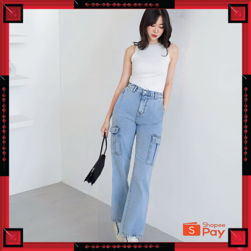 5.5 CARGO // RANS - กางเกงยีนส์ Culottes เอวสูงพร้อมเอวหลังยางยืด BB 40-65 Kg