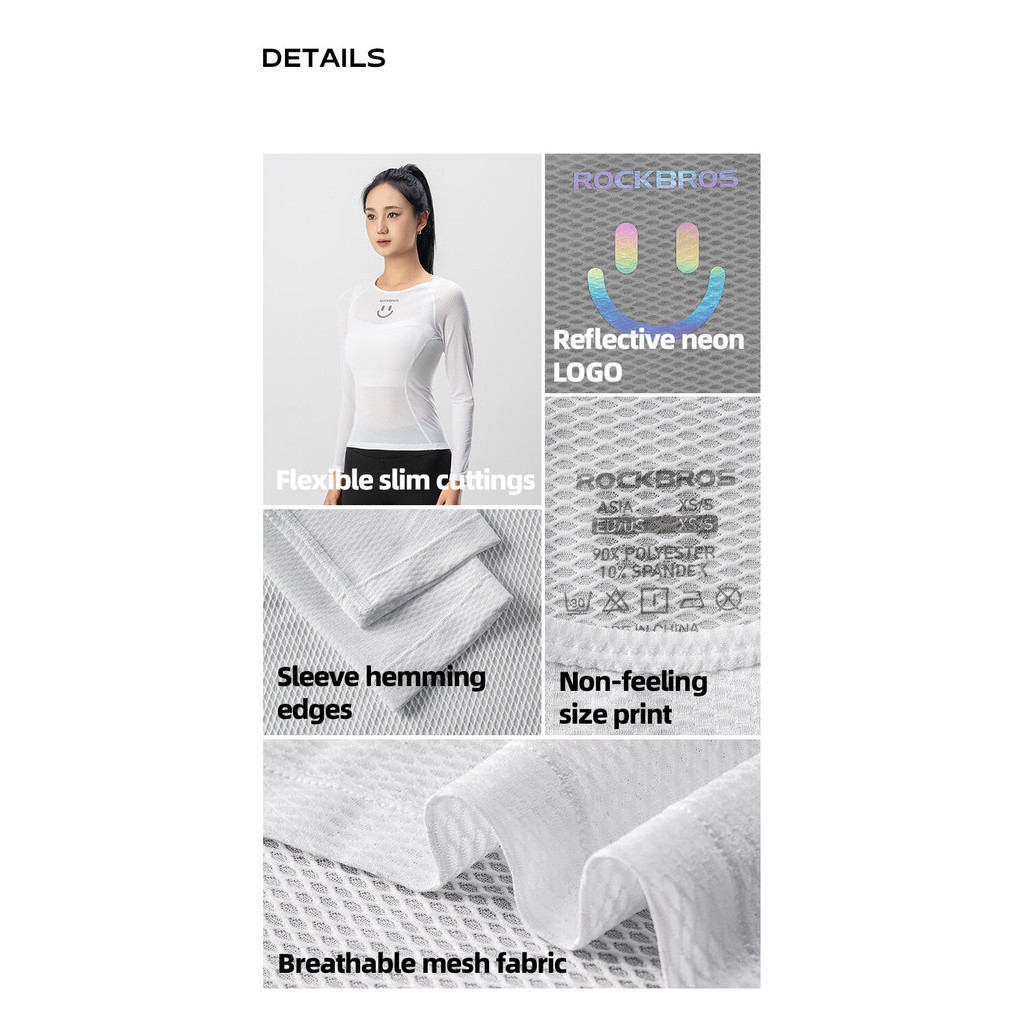 Rockbros ผู ้ หญิงขี ่ จักรยาน Jersey ฤดูร ้ อน Breathable Anti-เหงื ่ อขี ่ จักรยานฐานชั ้ นแขนยาววิ ่ งออกกําลังกายกีฬาเสื ้ อด ้ านบนแน ่ น — صورة 7
