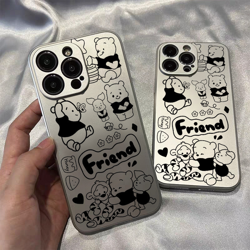สำหรับ iPhone 13 12 14 11 Pro Max XR X Plus XS SE วินนี่เดอะพูห์ กรณีโทรศัพท์มือถือชุบเคสไอโฟนคู่เคส