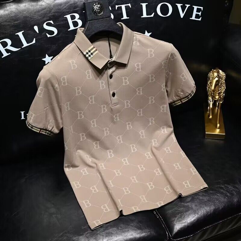 พร้อมสต็อกเสื้อโปโลผู้ชายแขนสั้นผู้ชายฤดูร้อนสลิมฟิตลําลองปักด้านบนปกเสื้อยืด