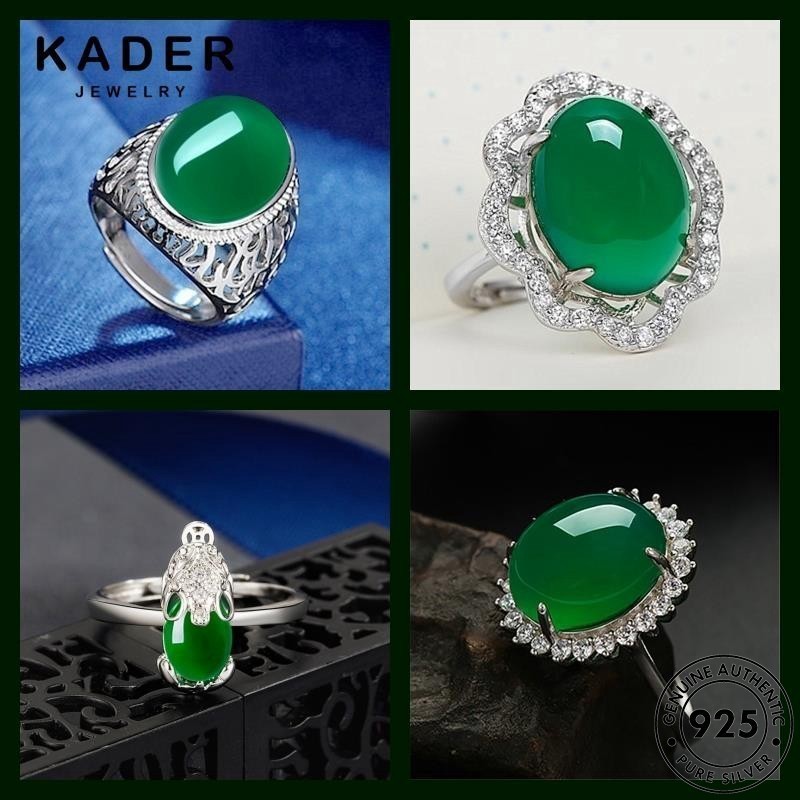 KADER JEWELRY มรกตหยกเขียวอาเกต เงิน แฟชั่น 925 แท้ ผู้หญิง แหวนปรับได้ แหวน M132