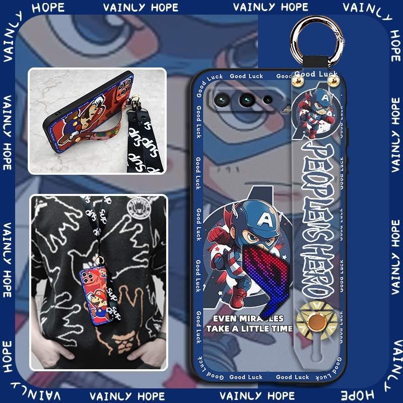 Cartoon protective Phone Case For Asus ROG Phone5/5S/5Pro/5UltimateZS673KS Wrist Strap Soft case Kic