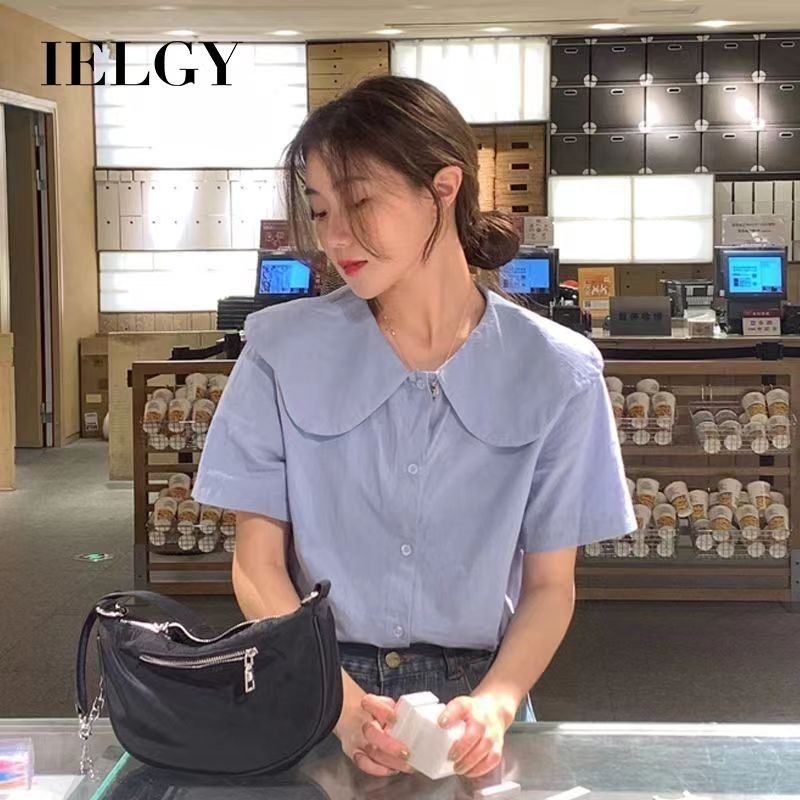 IELGY เสื้อเชิ้ตปกใบบัว สไตล์หวาน สําหรับผู้หญิง ดีไซน์สไตล์เกาหลี สูงสุด