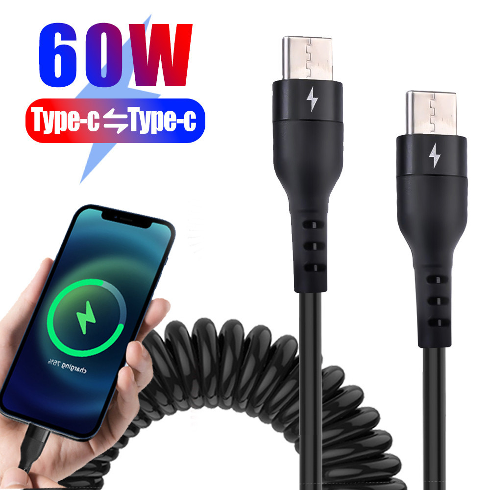 60w Type C ถึง Type C สายสปริง - สาย Telescopic Type C - สายชาร์จแบบยืดหดได้ - สายชาร์จเร็ว - การถ่ายโอนข้อมูล - - สําหรับ Android