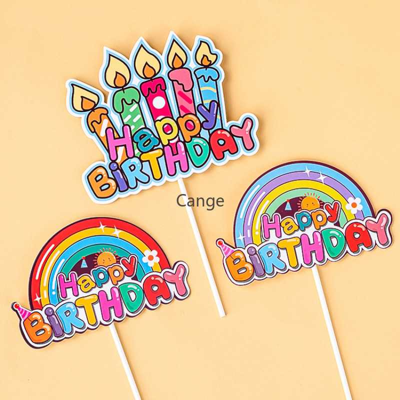 ใหม ่ Rainbow กระดาษเทียนเด ็ ก Happy วันเกิดเค ้ กตกแต ่ งปลั ๊ กอินขนมหวาน Party อุปกรณ ์ ตกแต ่ ง