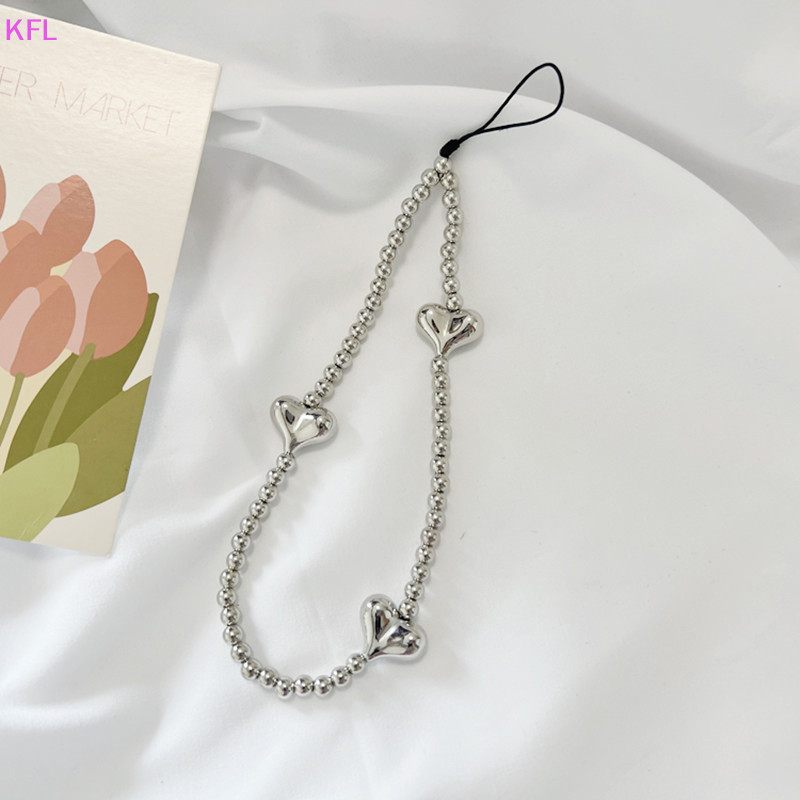 (KFL) Ins Y2K Silver Love Heart Bowknot โทรศัพท์ Charm สายคล้องจี้ลูกปัดสําหรับโทรศัพท์อุปกรณ์เสริมเชือกแขวนเครื่องประดับสาวขายร้อน