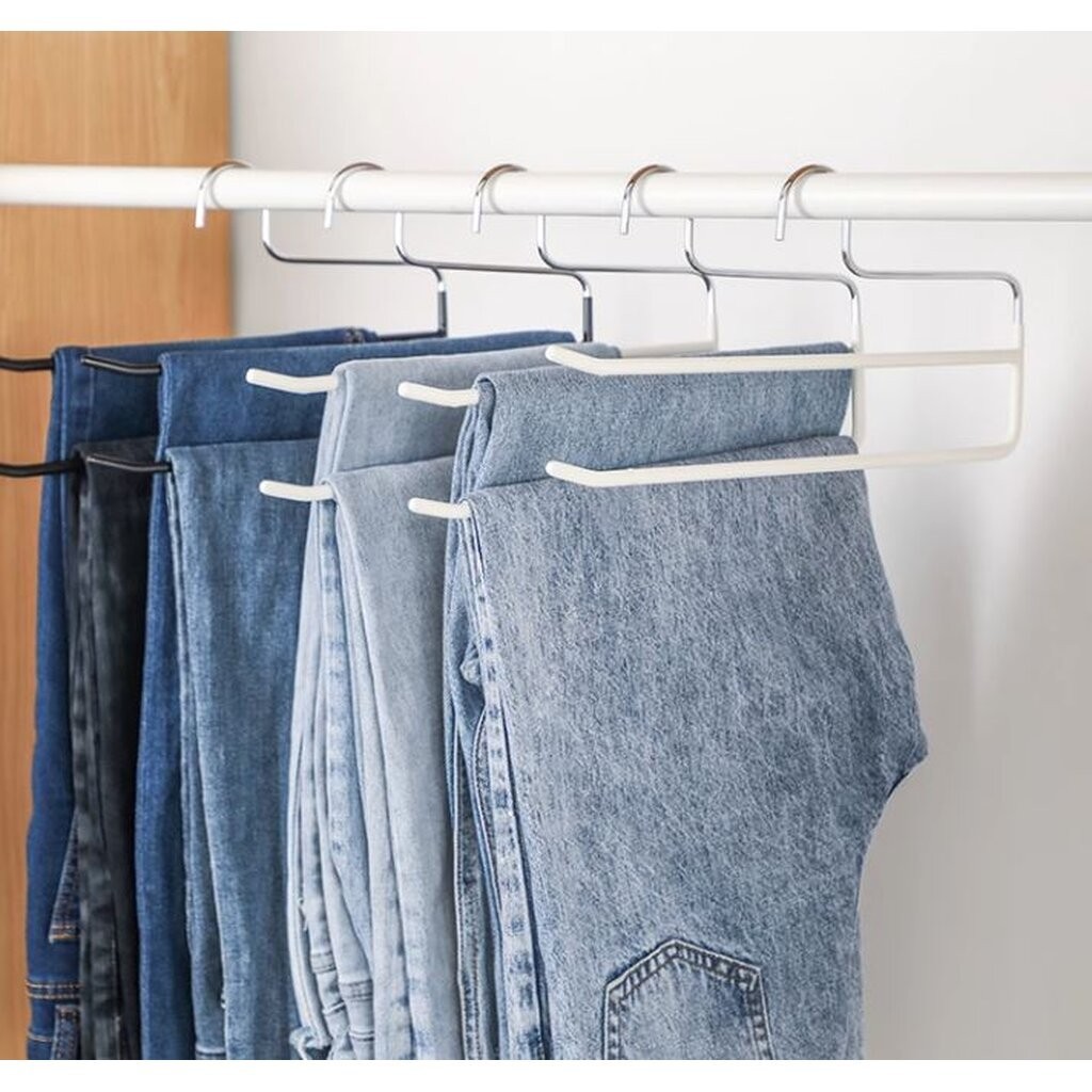 Omocha | ไม้แขวนกางเกง 2 ชั้น (เซท 5 ชิ้น) แขวนกางเกงหลายตัว ประหยัดพื้นที่ Double Layer Pants Hanger เหล็กแข็งแรง
