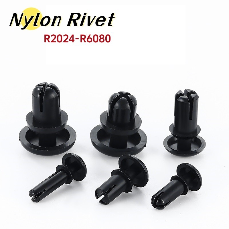2.1/2.7/3.1/3.6/4.1/5.1/6.1มม.ไนลอนสีดําพลาสติกrประเภทขยายrivet Nutหัวเข ็ มขัดคลิปPC Board Rivet Fastener