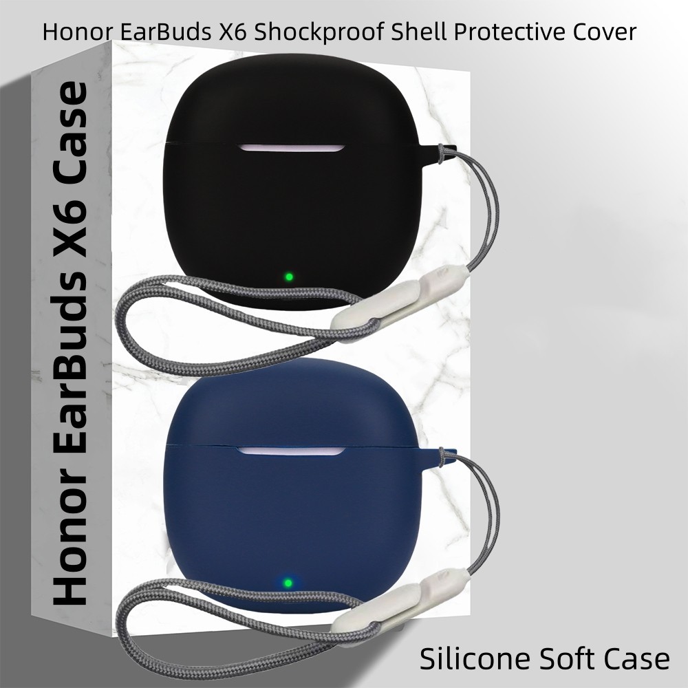 For Honor EarBuds X6 Case Pure Color Silicone Soft Case Cute Lanyard Pendant Honor EarBuds X6 Shockp