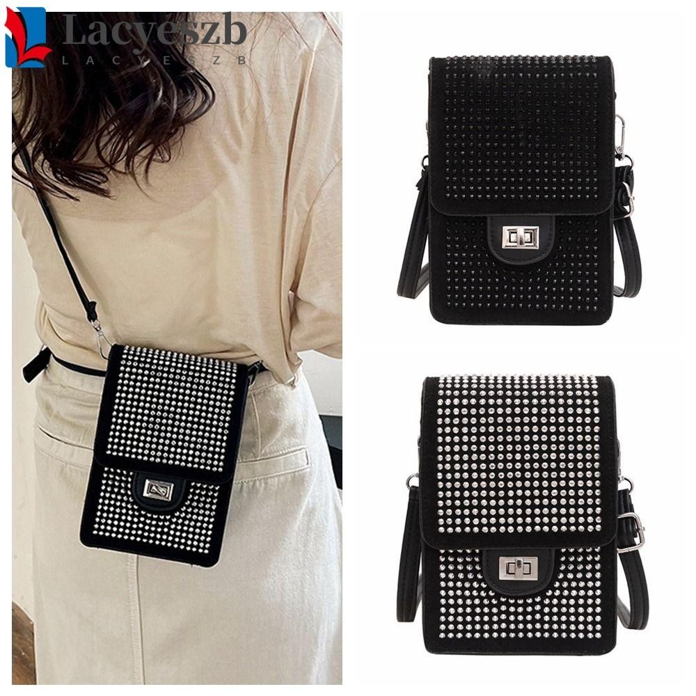 Lacyeszb Rhinestone Phone Bag, Leather Flap PU Crossbody Bag, Fashion Korean Style Square Wallet Simple Phone Bag Girls