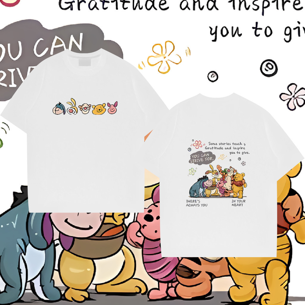 อนิเมะ รูปแบบ Pooh Bear การพิมพ์ เสื้อยืด สไตล์เกาหลี สไตล์เกาหลี ฤดูร้อน สําหรับผู้หญิง นักเรียน