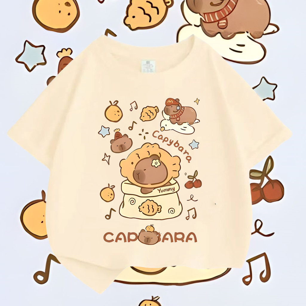 น ่ ารัก Capybara Jun Capybara เสื ้ อยืดแขนสั ้ นเด ็ กชายหญิงฤดูร ้ อน All-Match Casual Bottoming 