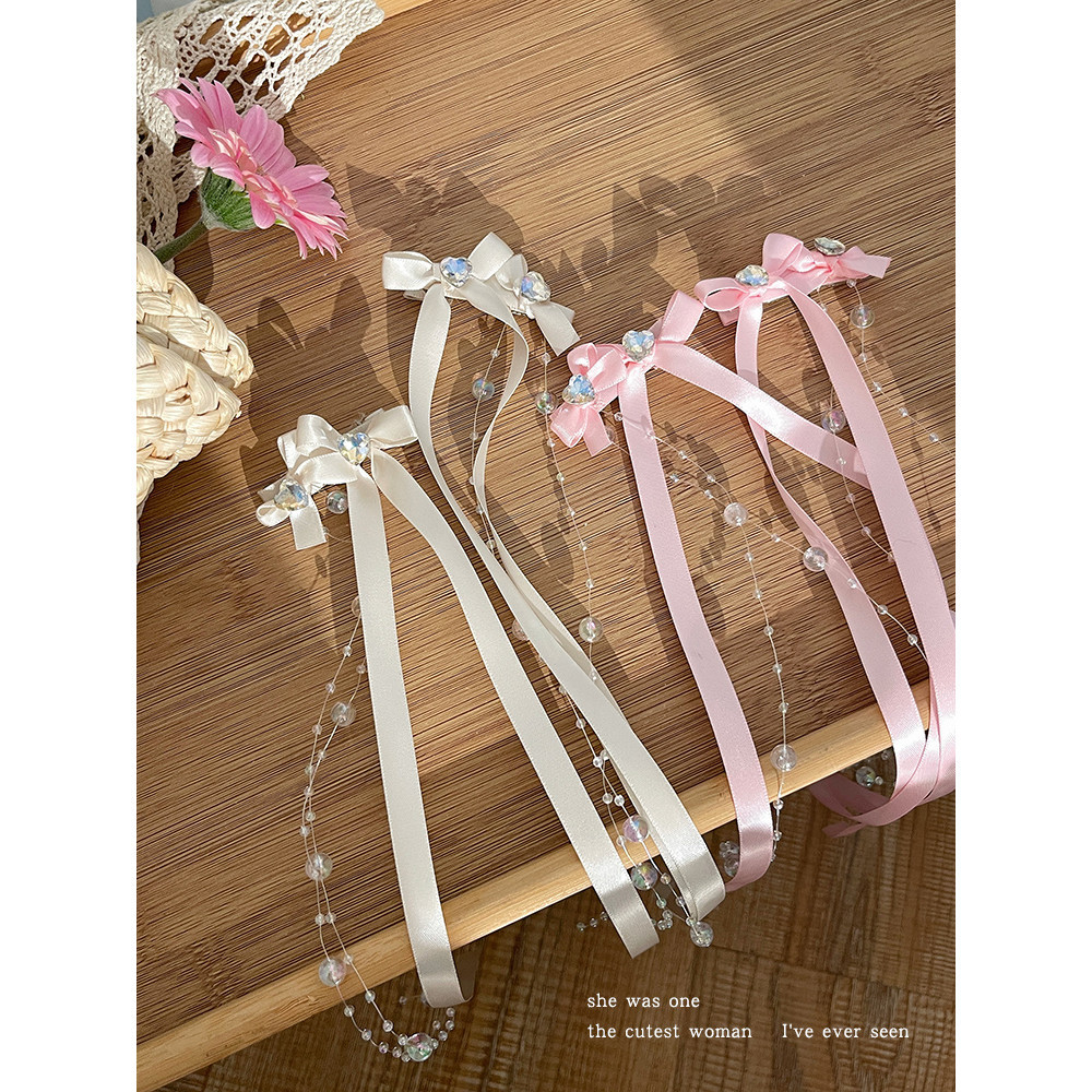 สไตล ์ เกาหลีใหม ่ โบว ์ Rhinestone Hairpin ผู ้ หญิง Streamer Duckbill คลิป