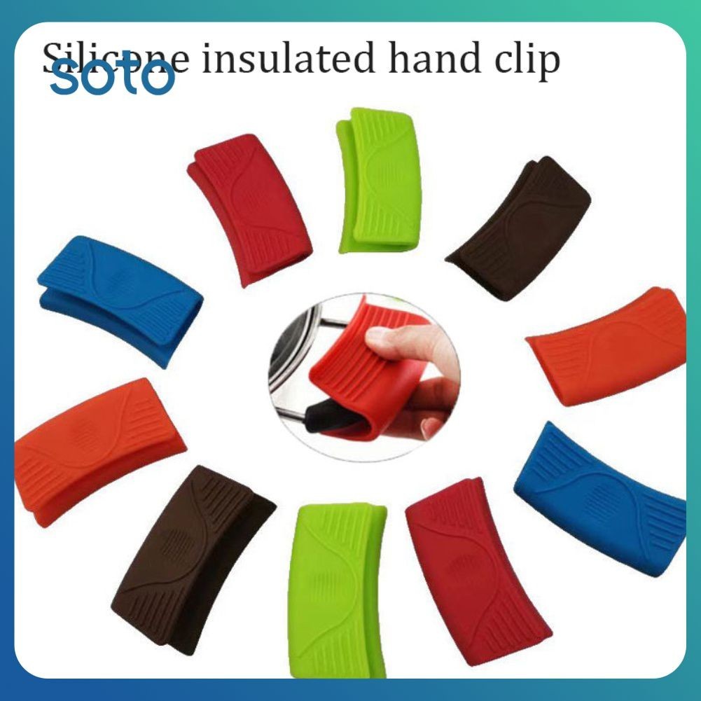 ♫ 2 ชิ้นซิลิโคนที่จับกระทะฝาครอบฉนวนกันความร้อนครอบคลุมหม้อคลิปหูกันลื่นหม้อนึ่งหม้อที่จับกระทะผู้ถือเครื่องมือห้องครัว