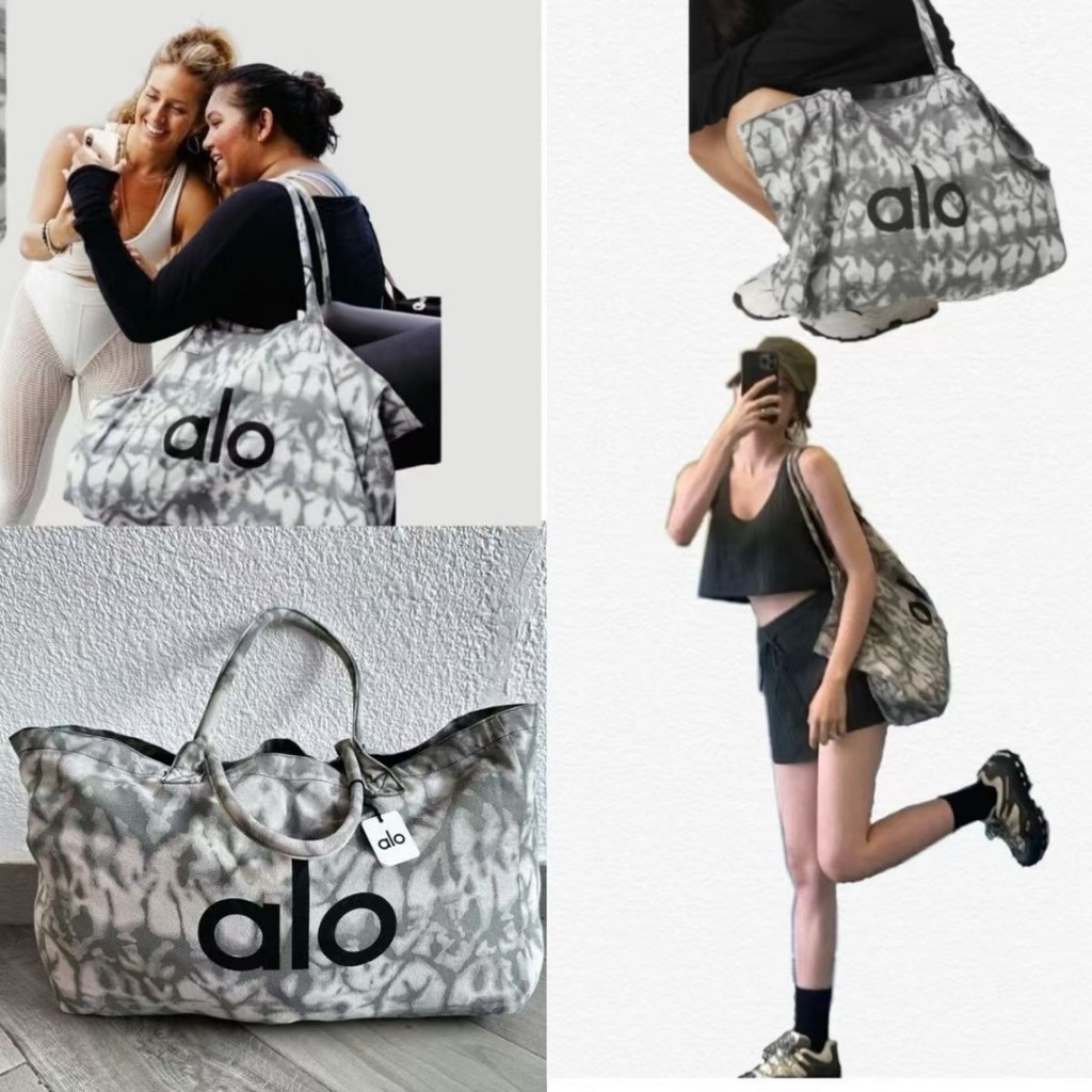 Alo Yoga กระเป๋าสะพายกระเป๋าผ้าใบ Unisex ความจุขนาดใหญ่ถุงช้อปปิ้งกีฬาฟิตเนสกระเป๋าโยคะ