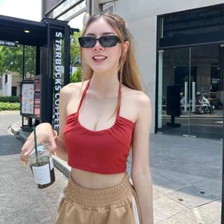 สายเดี่ยวคล้องคอ สายเดี่ยวผูกหลัง ครอปแขนกุด เสื้อไปร้านเหล้า