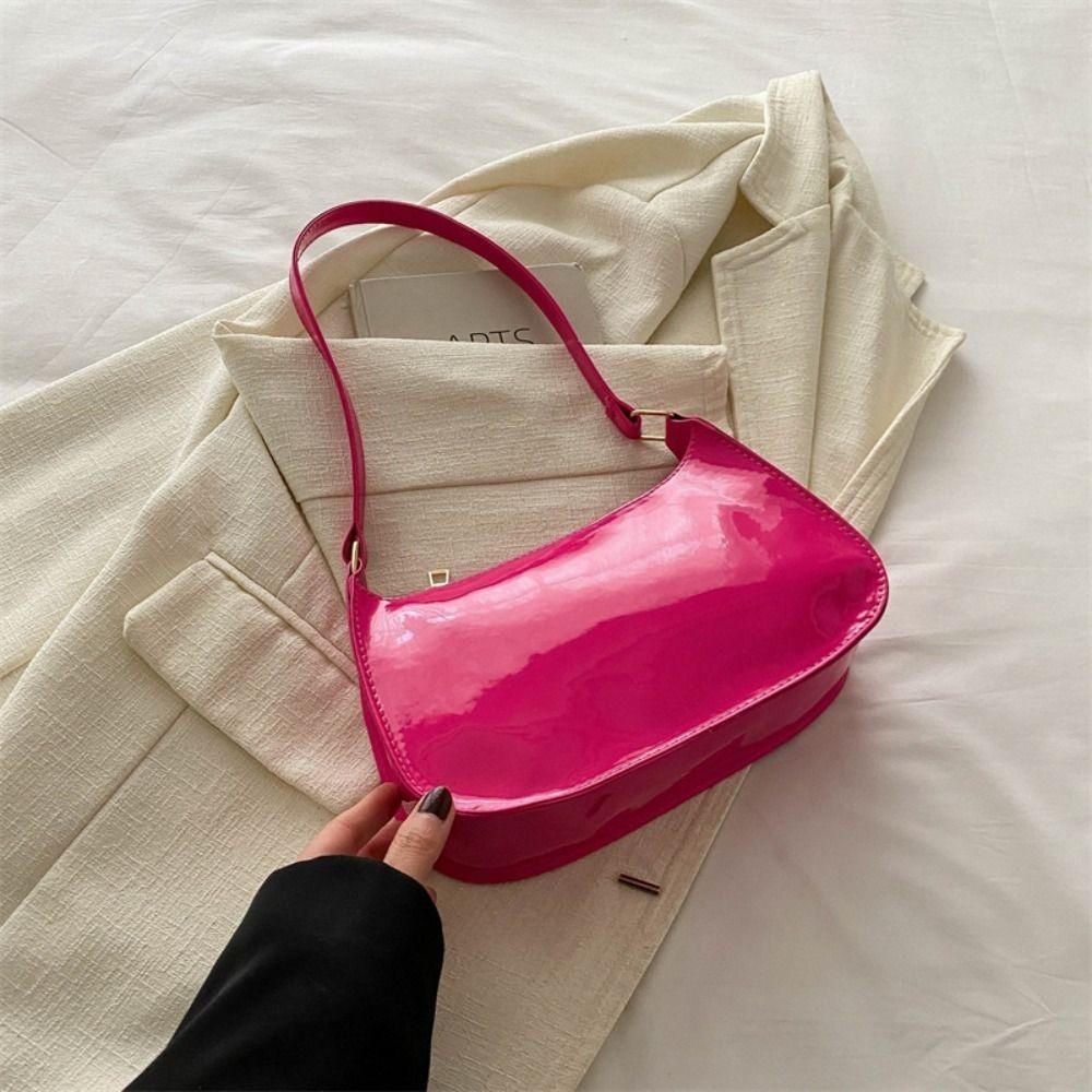 กระเป๋าถือ LISAR กระเป๋าสะพายสไตล์ซิปทรงเกี๊ยว, แฟชั่น PU สีทึบเวอร์ชั่นเกาหลีรักแร้กระเป๋าจับคู่ทุกวัน