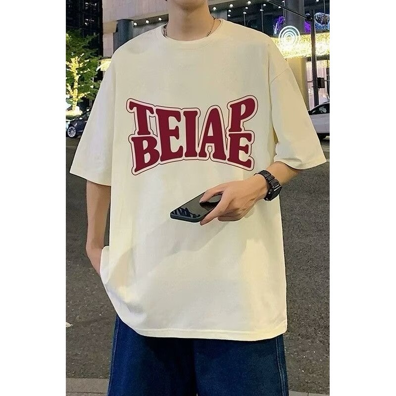 M-8xl สไตล ์ เกาหลีแขนสั ้ นเสื ้ อยืดผู ้ ชายขนาดบวกรอบคอสบายๆหลวมขนาดใหญ ่ Tee