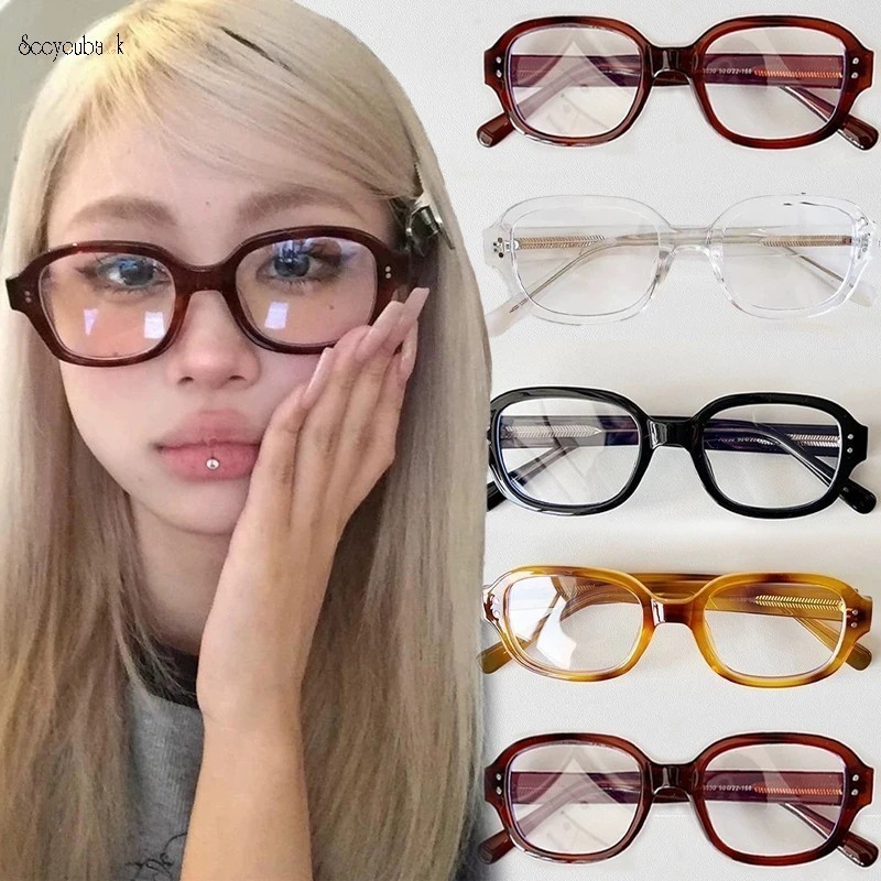Retro Square รูปไข่กรอบใหญ่แว่นตาผู้หญิง Anti Blue Light คอมพิวเตอร์แว่นตาแฟชั่น Y2K สไตล์สาว Vintage ตกแต่งแว่นตาแว่นตา