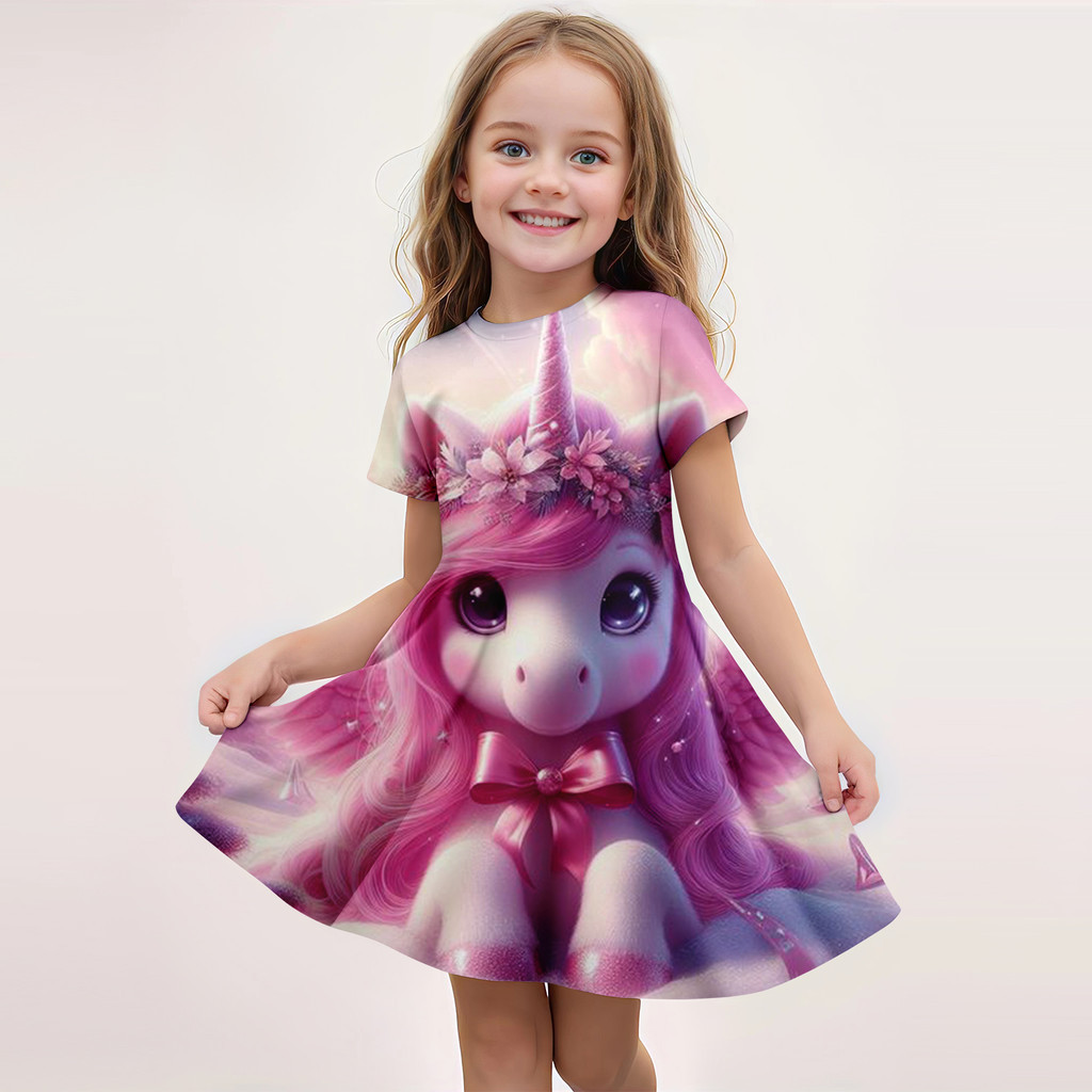 ชุดฤดูร้อน Hello Kitty ยูนิคอร์นสาวชุดเด็กชุดคอสเพลย์ 3d พิมพ์การ์ตูน 2024 สาวชุด Vestidos
