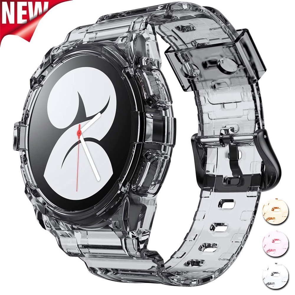 สายรัดธารน้ําแข็งแบบบูรณาการสําหรับ Samsung Galaxy Watch 4 5 6 44 มม.40 มม.สาย SIlicone Clear Band พร้อมเคสป้องกันสายสํารอง