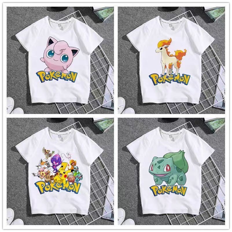 (🔥เสื้อยืดพิมพ์ลาย🔥)เสื้อยืดคอกลม แขนสั้น ผ้าฝ้ายแท้ พิมพ์ลาย Pokemon Pikachu น่ารัก แฟชั่นฤดูร้อน สําหรับเด็กผู้ชาย แ