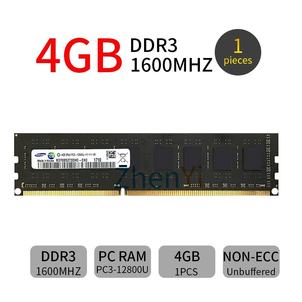 Samsung 4GB DDR3 1600Mhz PC3-12800U 2Rx8 240Pin DIMM Desktop MEMORY Black PC RAM