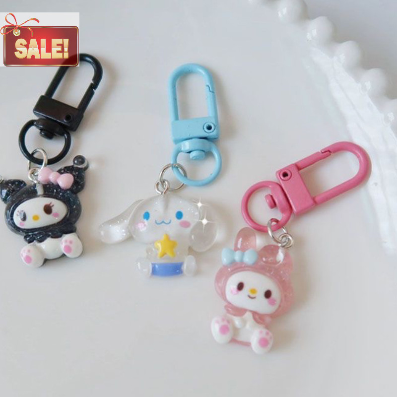 Bl Sanrio Anime Hello Kitty โปร่งใส Fine กระพริบพวงกุญแจการ์ตูนอบเชยสุนัข Kuromi Melody กระเป๋าจี้น่ารักอุปกรณ์เสริม A