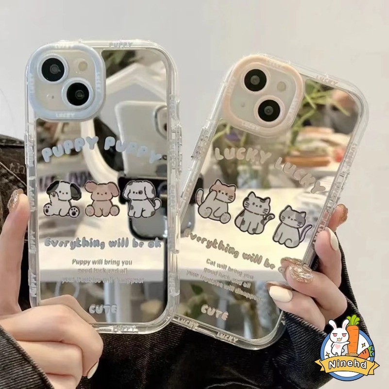 Creative น่ารักลูกสุนัขลูกแมวกระจกใหม่สําหรับ Samsung A05 A05s A03 A02s A10S A15 A12 A13 A14 A24 A25 A32 A34 A35 A51 A54 A55 4G 5G ฝาครอบโทรศัพท์ป้องกัน