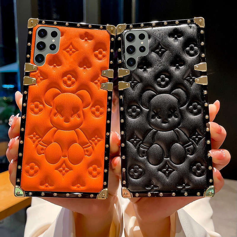 ปลอก Samsung S24 S23 S22 Ultra S21+ S23 FE Note20 Note10+ แฟชั่นการ์ตูนหมีรุนแรงหนังเนื้อกันกระแทกเคสโทรศัพท์ฝาครอบป้องกัน