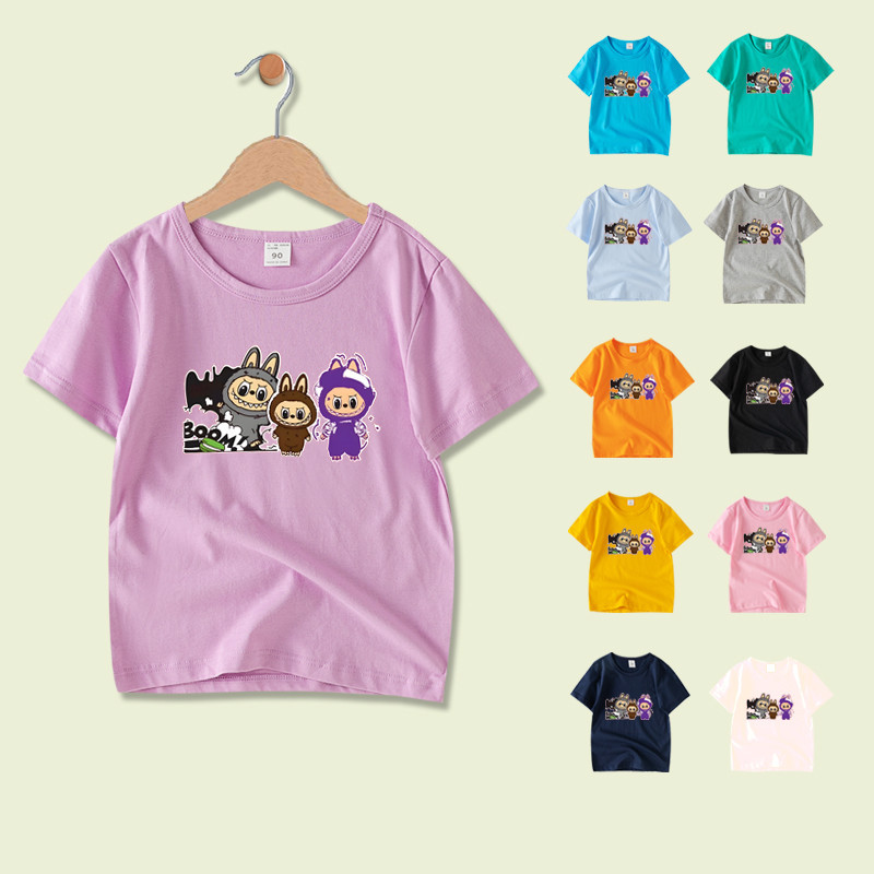 เสื้อยืดเด็กผู้หญิง ลาบูบู้ พิมพ์ลายการ์ตูน ฝ้าย 100% 8 สี เสื้อผ้าเด็ก นุ่มระบายอากาศได้ดี NE043