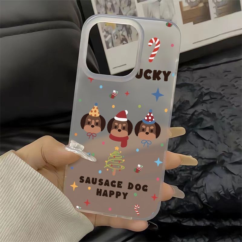 Christmas Top Hat Dog Simple Matte Skin Feel เหมาะสําหรับ Apple iPhone15 ProMax 11 14ProMax 7Plus 8Plus 12ProMax XSMax X XS 13ProMax เคสโทรศัพท์ซิลิโคนใส