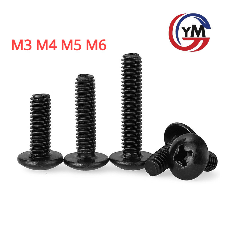[YHM1] น็อต สกรู หัวร่ม หัวกระทะ แฉก T+ สแตนเลส 304 สีดำ เกลียวมิล / Truss Head Phillip Machine Screw SUS304 blackM3M4M5M6