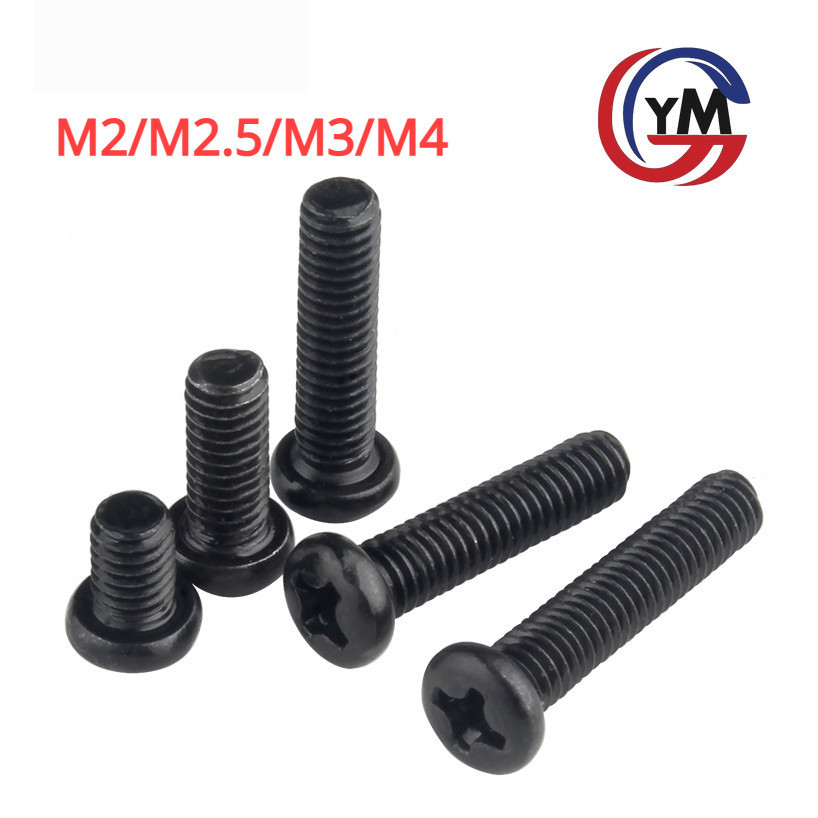 [YMH1]น็อต สกรู หัวกลม หัวแพน แฉก P+ สแตนเลส 304 สีดำ เกลียวมิล หยาบ M2M2.5M3M4 / Pan Head Phillip Machine Screw SUS304