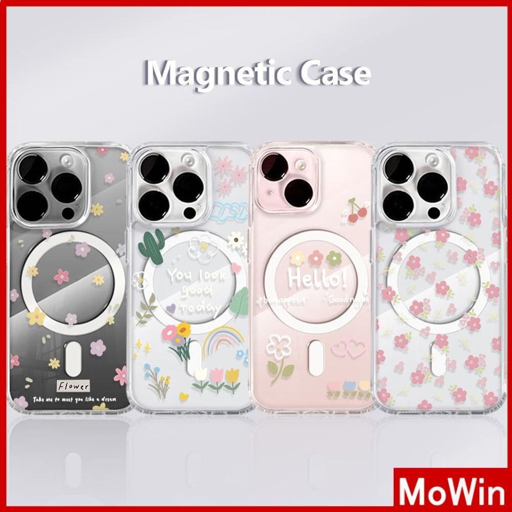 Mowin - สำหรับ iPhone 15 PRO MAX เคส iPhone 11 เสริมสร้างแม่เหล็กอะคริลิคใสกระดานแข็ง TPU กรอบนุ่มกันกระแทก ดอกไม้ iPhone 14 13 Pro max 12 Pro Max 11 XR XS 7 8Plus max XS XR