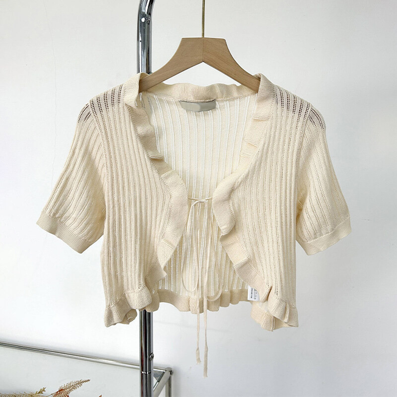 Gakki เสื้อคาร์ดิแกนคลุมไหล่กันแสงกันแดดแขนสั้นผู้หญิงผ้าตัวสั้นขนาดเล็ก ผ้านิ่มใส่สบาย ฟรีไซส์ พร้อมส่ง 2101#