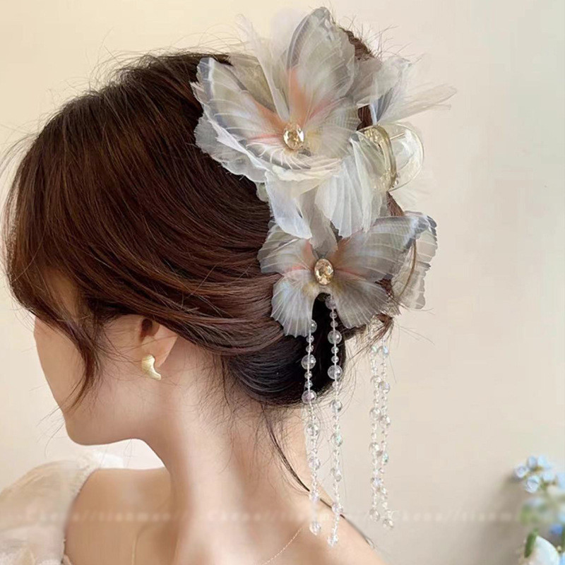 ผีเสื้อรักดอกไม้ผ้าไหมอมตะสุดดอกไม้เครื่องประดับผมผีเสื้อพู่กิ๊บหลายชั้นสามมิติดอกไม้อารมณ์คลิปฉลามอีกาขนาดเล็ก - รูปที่ 2