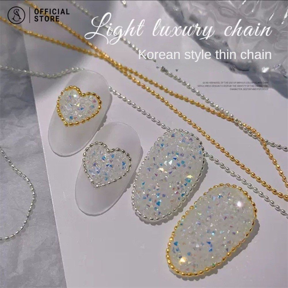 โซ่ทําเล็บ โซ่เล็บ โซ่ลูกปัดเหล็กสีทอง/เงินละเอียดพิเศษ อุปกรณ์ทําเล็บ