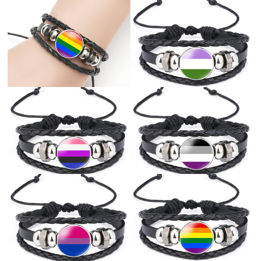 Rainbow Flag LGBT หนัง Braid สร ้ อยข ้ อมือกําไลข ้ อมือผู ้ หญิงผู ้ ชายคนรักของขวัญ