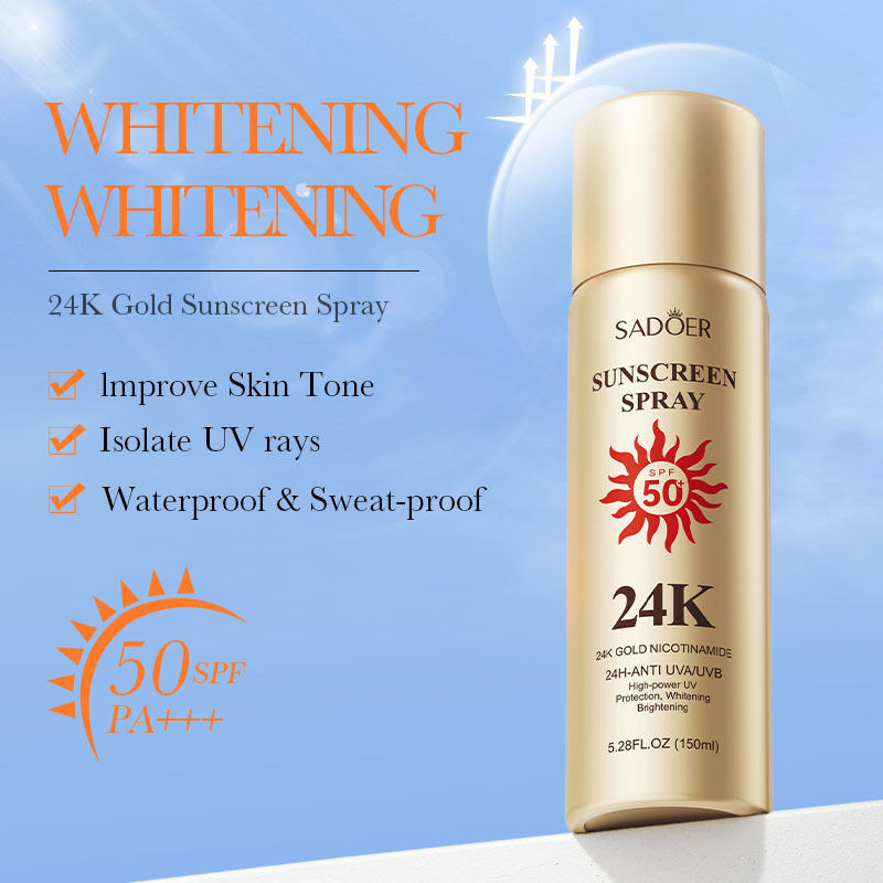 Cross-border ~24k Gold Sunscreen Spray SADOER Outdoor Protection SPF50 + Isolation Spray 150ml ครีมก