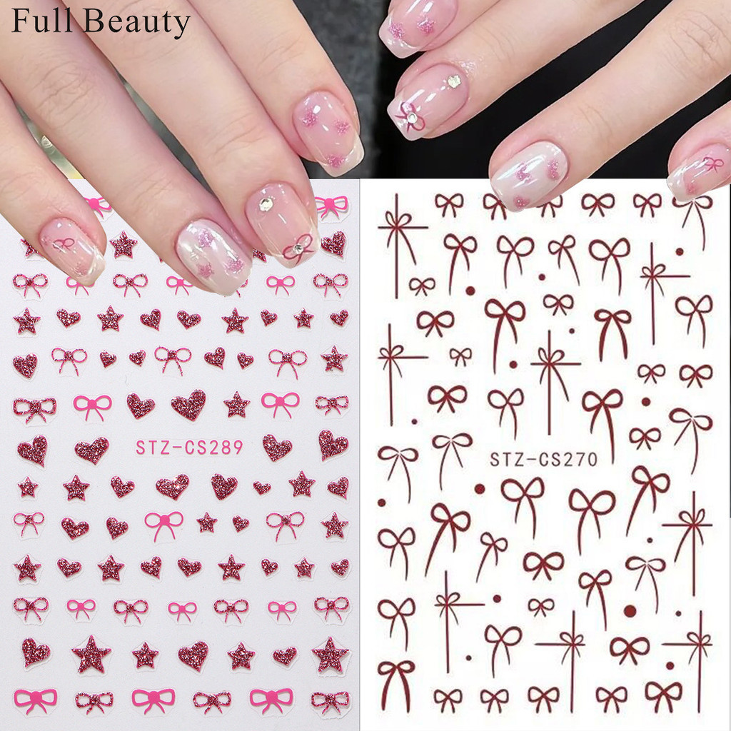 สติ๊กเกอร์ติดเล็บ Glitter สีชมพู French Bow Love Heart Star สติ๊กเกอร์ติดเล็บกาว ราคา ถูกที่สุด ดีลบีเคเค รูปภาพหลัก