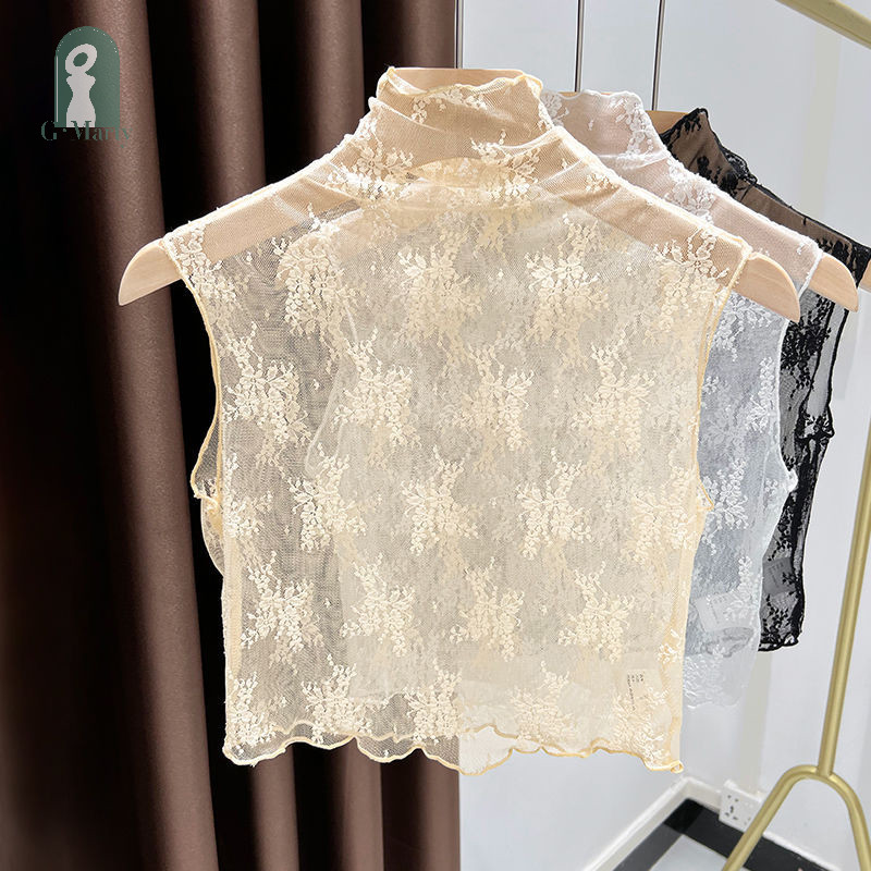 Lhj ฤดูร ้ อนผู ้ หญิงเกาหลีครึ ่ งคอเต ่ าแขนกุด Hollow Out Lace Camisole DYM